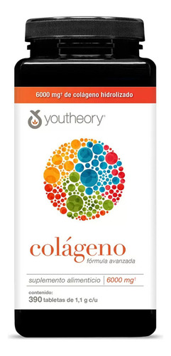 Colágeno Hidrolizado Youtheory 6000mg 390 Tabletas Sabor Sin Sabor