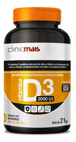 Vitamina D3 2000 U.i 500mg Clinicmais 30 Cápsulas Sabor Without flavor