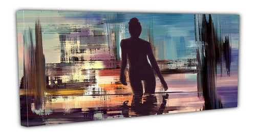 Cuadro Lienzo Canvas 70x130cm Abstracto Mujer Rio Lineas