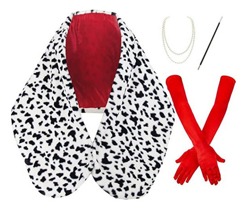 Traje Femenino Cruella Deville Xale Dalmation Estola Falsa