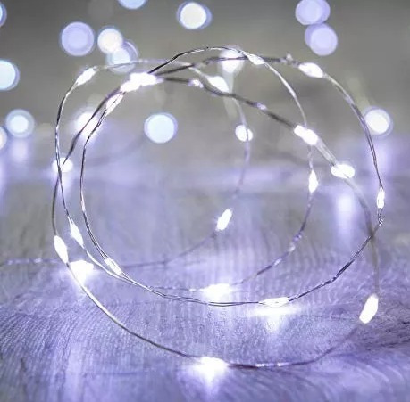Imagen 2 de 4 de Guirnalda Blanca Alambre Led 2 Mts Microled Pilas Decoracion