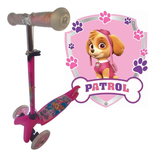 Patinete Infantil 3 Rodas Ajustavel Patrilha Canina Rosa