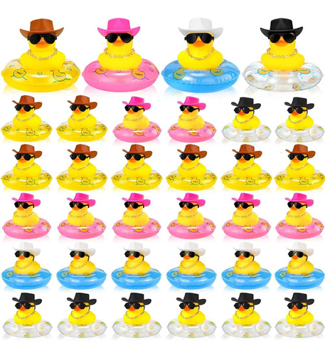 ~? 24 Set Vaquero Pato De Goma Mini Coche Patito Amarillo Ju