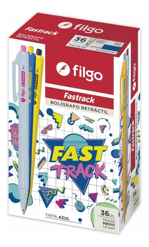 Boligrafo Lapicera Filgo Fastrack Tinta Azul 1mm Tubo X36u Exterior Surtidos