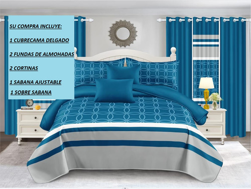 Cubrema Incluye Cortinas Sabanas Y 2 Funda Almohada 7 Piezas