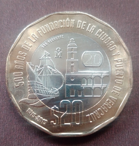 Moneda De $20 De Los 500 Años De La Fundación De Veracruz