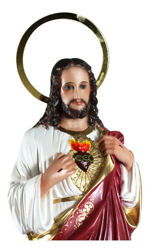 Estatua esculpida de 30 cm con imagen del Sagrado Corazón de Jesús, color rojo