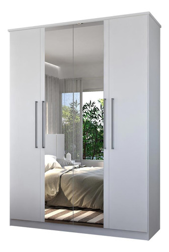 Guarda-roupa Casal 4 Portas 2 Gavetas 100% Mdf Com Espelho 9 Cor Branco