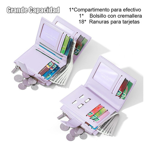Cartera Para Mujer Con Bloqueo Rfid, Billetera Bifold Con