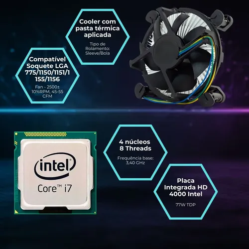 Kit I7 3770 Intel Core + Placa Mãe B75 M2 Gigabit + Cooler