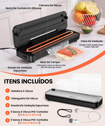 Seladora A Vácuo 6 Em 1 Com Cortador E 10 Sacos 220v