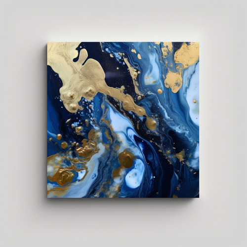 20x20cm Cuadro Abstracto Mármol Azul Dorado Shabby Sty