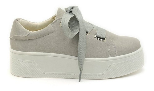 Imagen 1 de 3 de Tenis Plataforma Gris Casual Mujer Listón 1698-1552