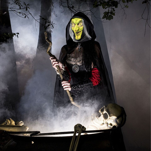 Máscara Bruja Látex Con Pelo Halloween Cosplay Realista