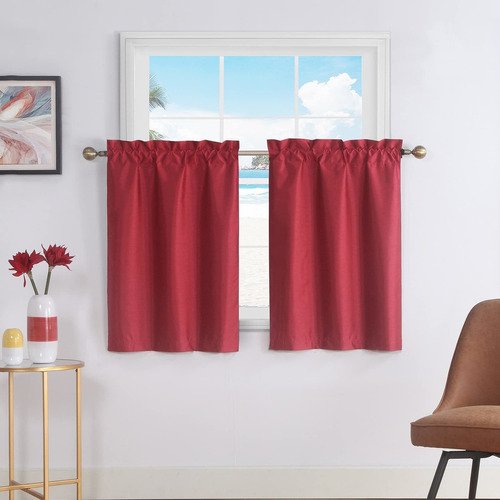 36 Inch Length Blackout Kitchen Curtains  Rod   Top Sol...