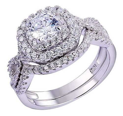 Conjunto Anillo Compromiso Boda Plata 925ct 1.8ct Cz Blancos