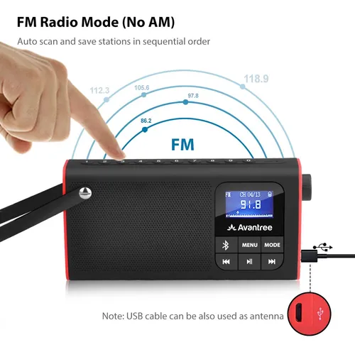 Avantree Sp850 Radio Fm Portátil Recargable Con Altavoz Bl.