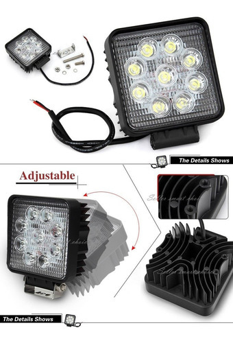 Imagen 8 de 8 de Faro Reflector Led 27w Mayor Disipador P/ 4x4 Cosechadoras