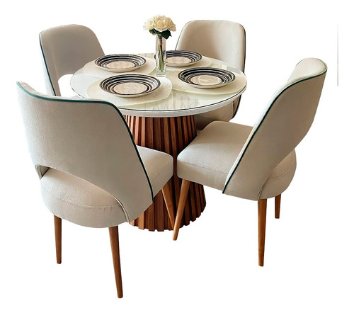 Comedor Para 4 Sillas Circular Poliuretano Glam