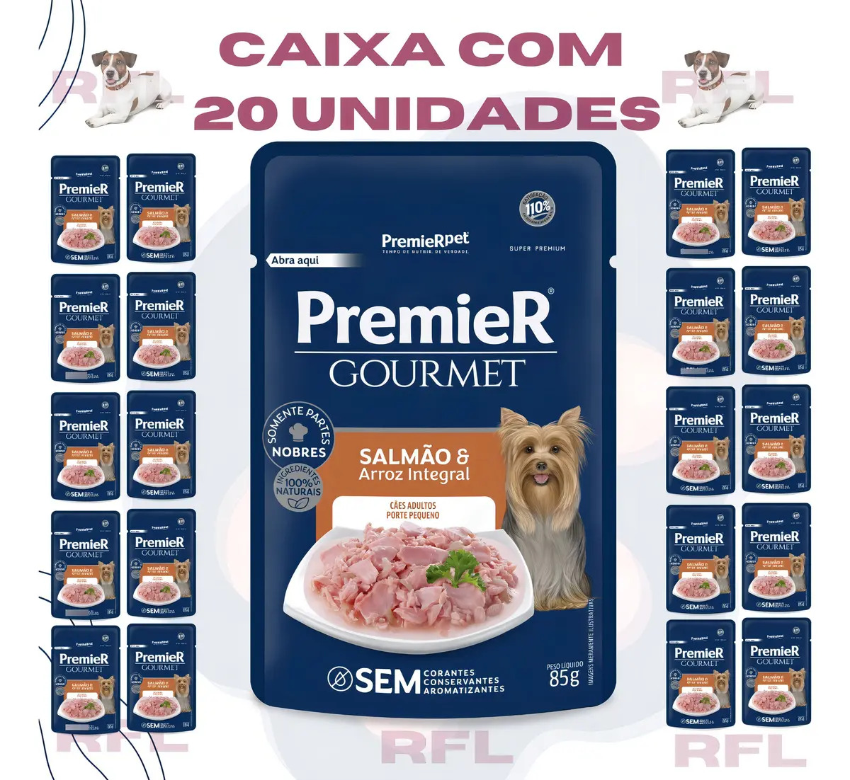 Sachê Premier Pet Gourmet para Cães Adultos de Raça Pequena Sabor Salmão e Arroz Integral - Kit com 20 de 85g
