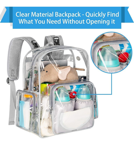 Mochila Pañalera Transparente Multifunción Bolso Para Bebé Grande Y Resistente Con Correas Para Cochecito Color Gris Ideal Para Mamás Niñas Y Niños 1047 Matein