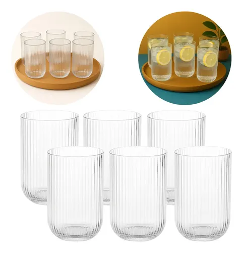 Jogo 6 Copos De Vidro Canelado Cameratta Agua Suco 420ml