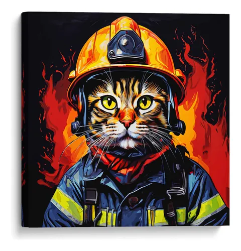 comprar Canvas Lab Cuadro Gato Bombero Pop Art 60x60, Lizmarart