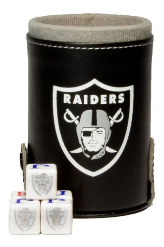 Cubilete Raiders De Oakland Con Portadados. 5 Dados Grabados