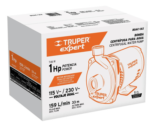 Imagen 2 de 4 de Bomba Agua Centrifuga 1 Hp 115v - 230v Truper 100433