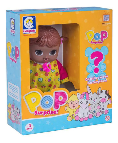 Boneca Pop Surprise Negra Com Pet Surpresa Cotiplas 2296.
