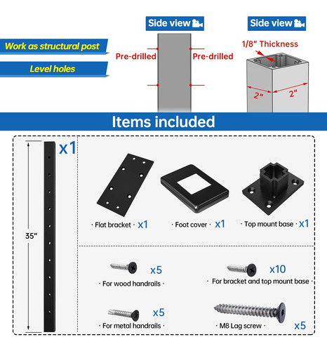 Muzata Poste Barandilla Cabl Aluminio (parte Superior Plana