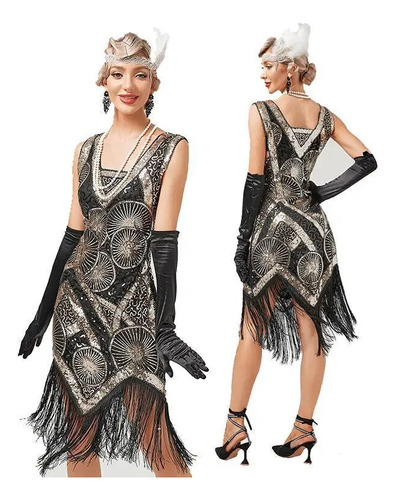 Vestido Estilo Flapper Art Deco Con Cuentas Y Lentejuelas Pa