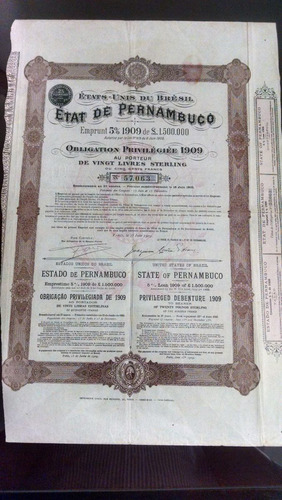 Apólice Etat De Pernambuco - 1909