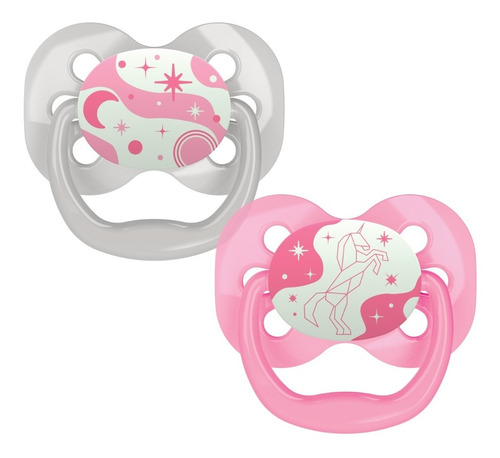 Set X 2chupones Advantage Que Brilla De 0 A 6m - Rosa/gris