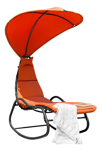 Silla Colgante De Jardín Con Dosel Cojín Naranja 