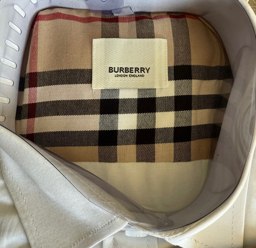 Camisa Burberry Blanca Lisa Con Los Puños A Cuadros