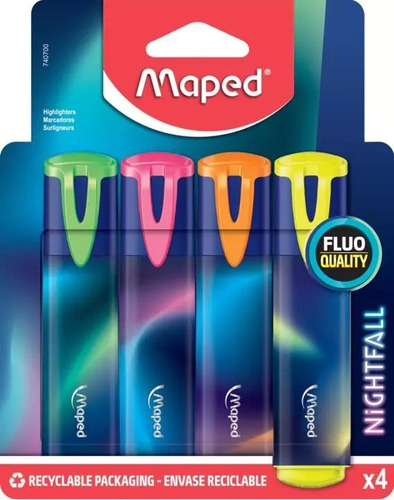 Resaltador Marcador Fluor Nightfall Pack X4 Colores Maped Ed