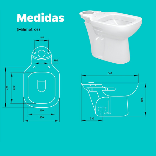 Imagen 7 de 10 de Combo Baño Inodoro Con Mochila Largo Pringles Cuadrado