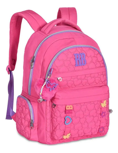 Mochila De Costas Rebecca Bonbon Escolar Juvenil Com Pompom Cor Rosa Desenho Do Tecido Liso