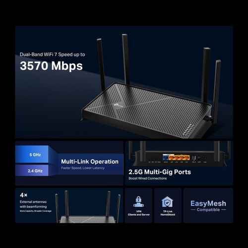 Tp-link Archer Router Wifi7, Hasta 3600mbps, Puertos 2.5ge