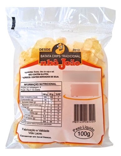 Batata Lisa Chips Tradicional Nhô João Pcte. 15 Unid. 100gr