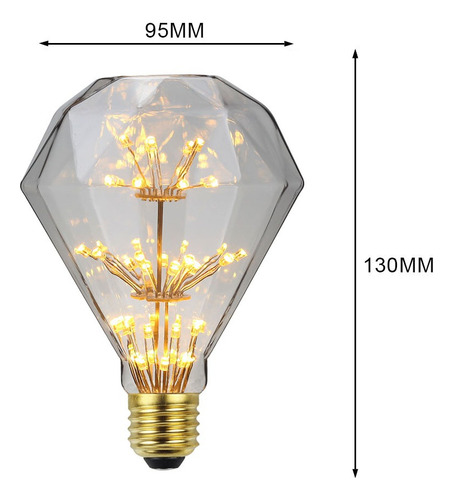 Bombilla Led Vintage Globe G95 Diamond Firework, Cálida, 3 W
