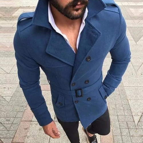 Gabardina Con Doble Botón Para Hombre, Abrigo Largo Con