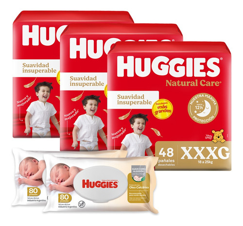 Pack Huggies Supreme Care X 3 Un. + Toallitas Delux X 2 Un.