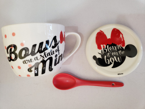 Taza Sopera Con Tapa Y Cuchara Minnie Mouse 580ml. Porcelana