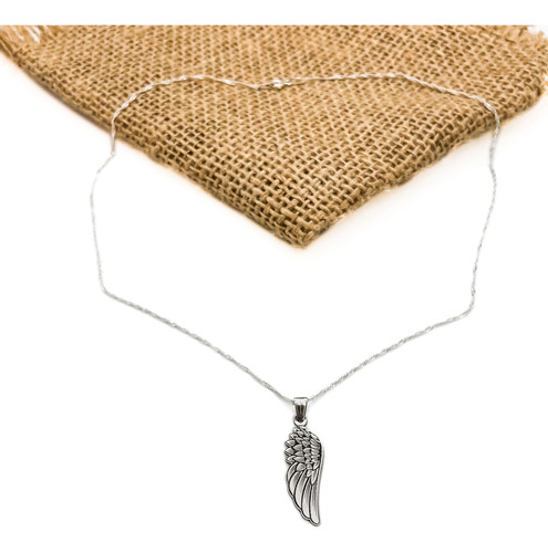 Cadena Y Dije Ala De Ángel Plumas Plata 925 Plata 925 45 Cm
