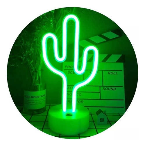 Lâmpada de noite de néon, luz LED Cactus com base de estrutura verde, tela branca