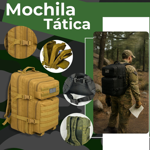 Mochila Tática Militar Grande Forte Impermeável 50 Litros Cor Desert Desenho do tecido Liso
