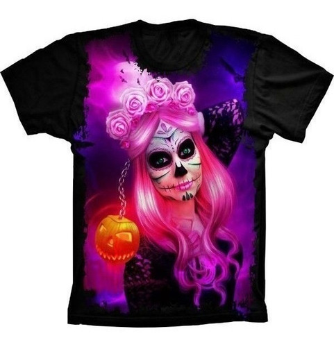 Camiseta Estilosa 3d Fullprint - Skull Caveira Pumpkin Mexic