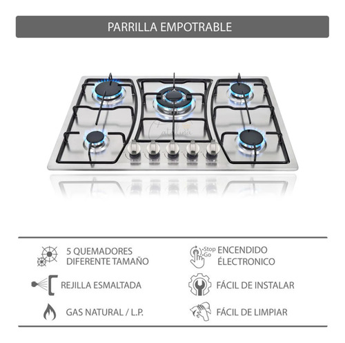 Encimera A Gas Cocina 5 Platos Color Plateado